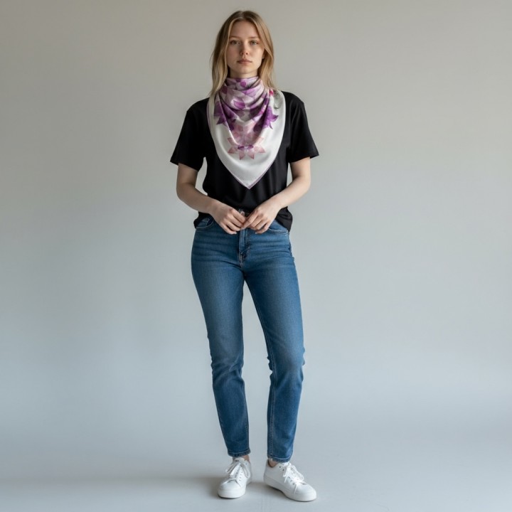 Square silk scarf-  Phoenix pink lotus 100*100cm